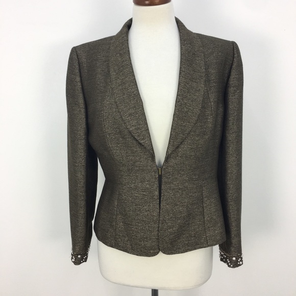 Tahari Jackets & Blazers - Tahari Metallic Bronze Pearl Embellished Blazer
